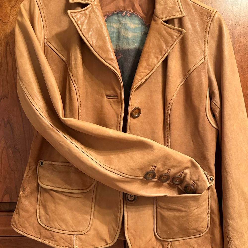 caramel soft brown 100% leather short  jacket.